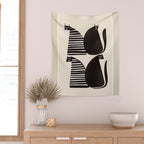 Minimalist Cats in Black and White Wall Tapestry Gallery Image 2