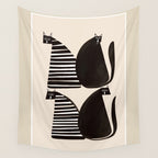 Minimalist Cats in Black and White Wall Tapestry Gallery Image 4