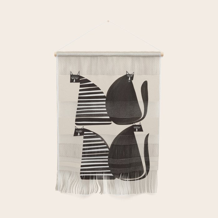 Minimalist Cats in Black and White Wall Hanging Gallery Image 1