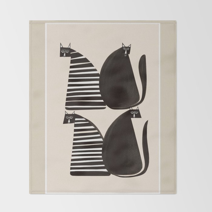 Minimalist Cats in Black and White Throw Blanket Gallery Image 2