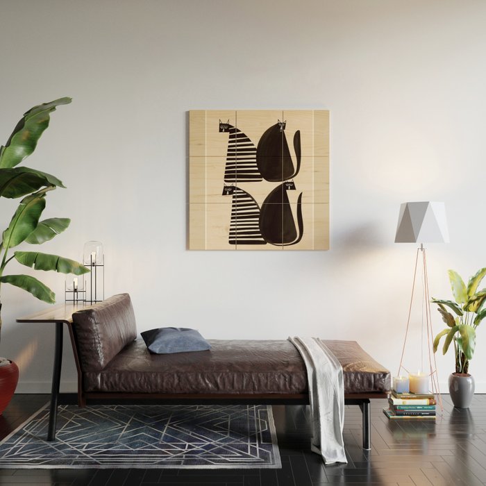 Minimalist Cats in Black and White Wood Wall Art Gallery Image 2
