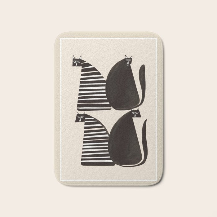 Minimalist Cats in Black and White Bath Mat Gallery Image 1