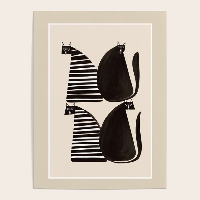 Minimalist Cats in Black and White Poster Gallery Image 4