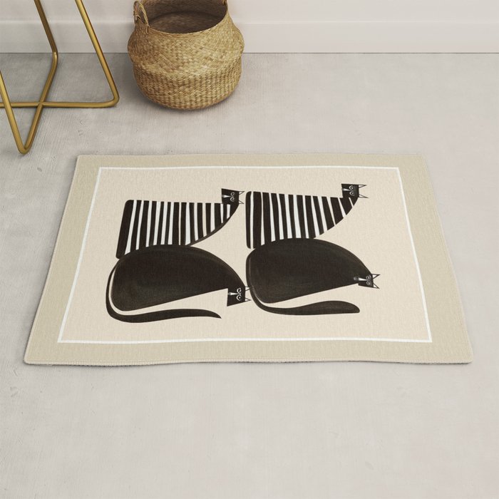 Minimalist Cats in Black and White Rug Gallery Image 1