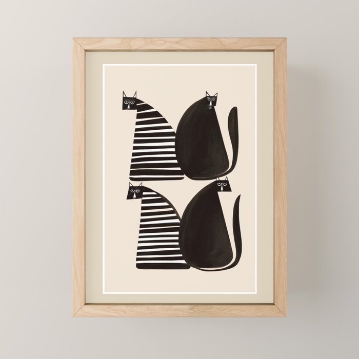 Minimalist Cats in Black and White Mini Art Print Gallery Image 1