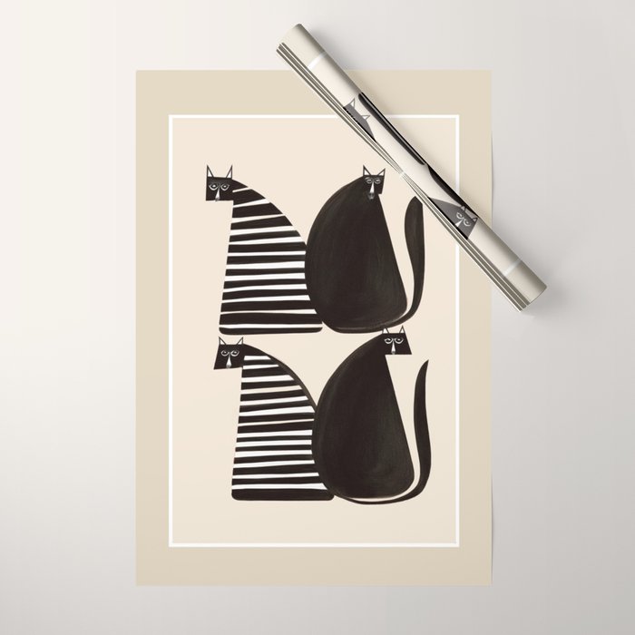 Minimalist Cats in Black and White Wrapping Paper Gallery Image 1
