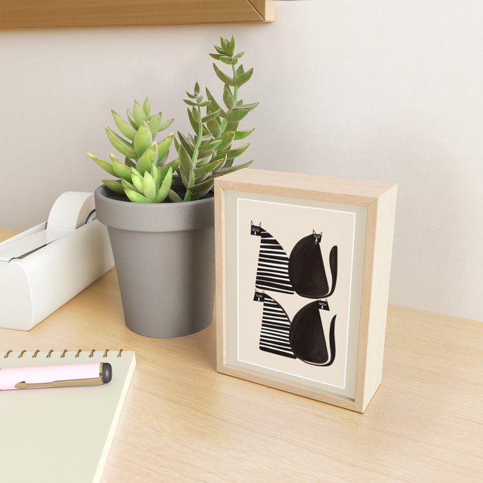 Minimalist Cats in Black and White Mini Art Print Gallery Image 2