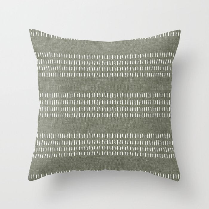 farmhouse stitch - olive Throw Pillow Gallery Image 1