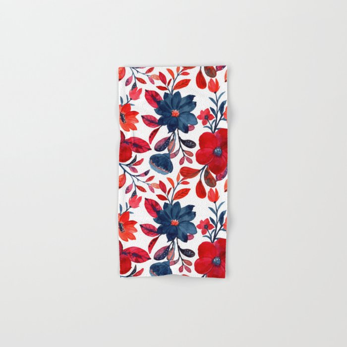 Red and Blue, Watercolor Painting of Flowers, Digital Art Bath Towel Gallery Image 1