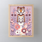 Serene Tiger in Blooming Garden - Pastel Floral Illustration Mini Art Print Gallery Image 1