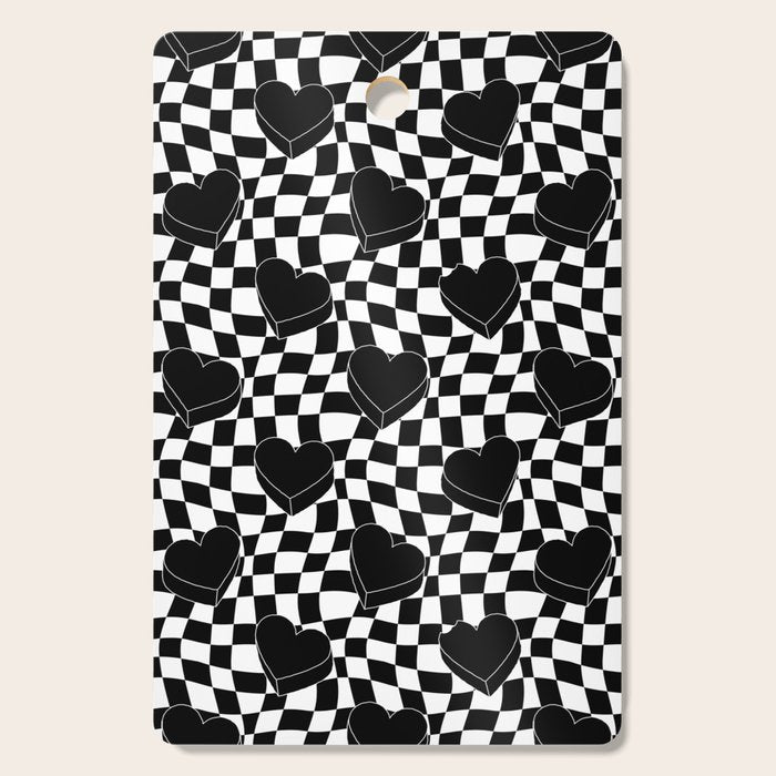 Black and white checkered love heart pattern Cutting Board Gallery Image 1