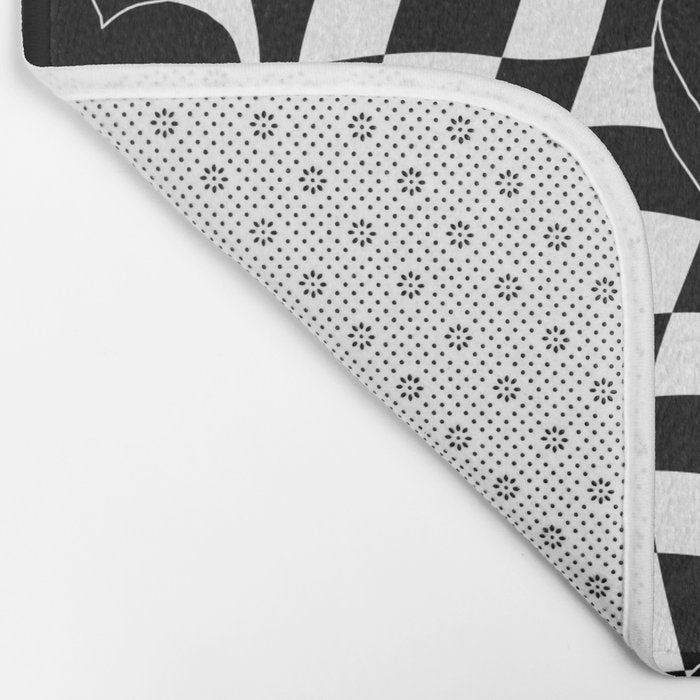 Black and white checkered love heart pattern Bath Mat Gallery Image 2