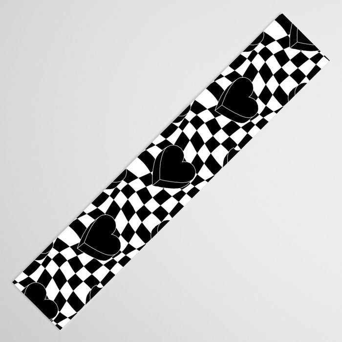 Black and white checkered love heart pattern Table Runner Gallery Image 3