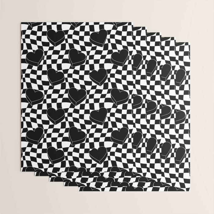 Black and white checkered love heart pattern Wrapping Paper Gallery Image 3