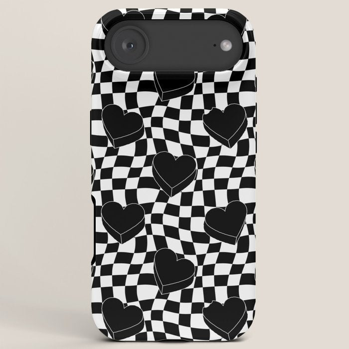 Black and white checkered love heart pattern iPhone Case Gallery Image 6