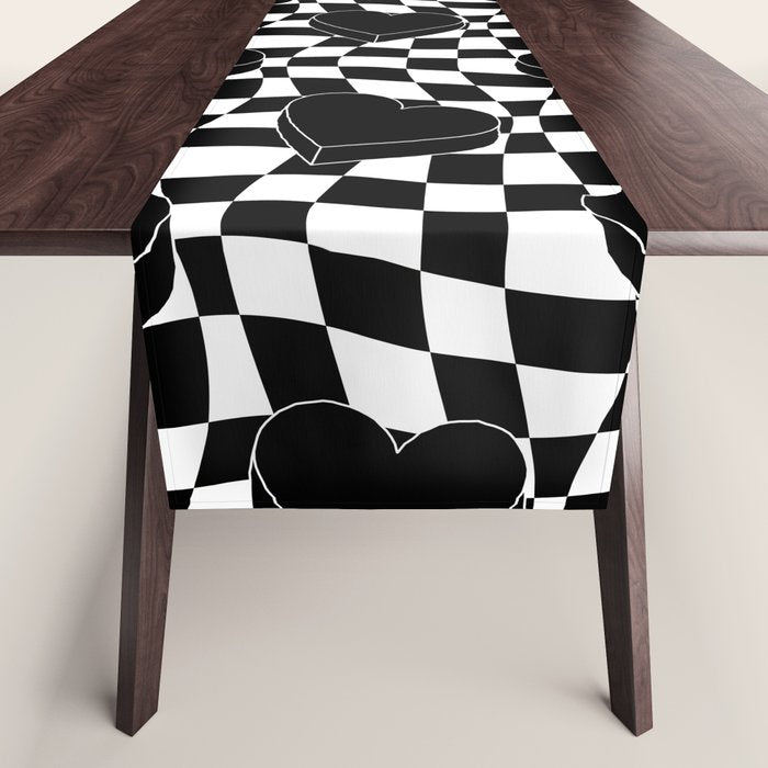 Black and white checkered love heart pattern Table Runner Gallery Image 1