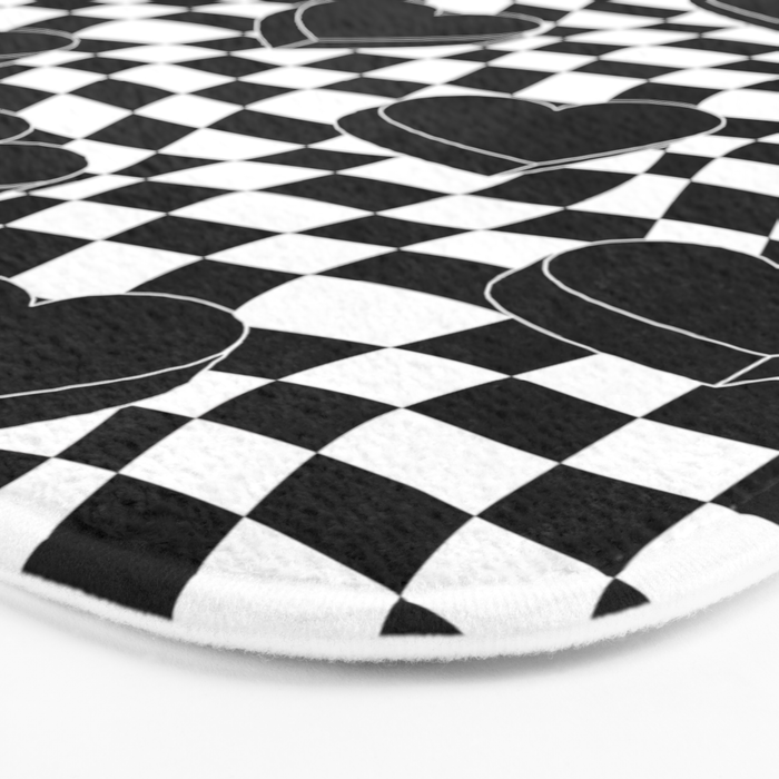 Black and white checkered love heart pattern Bath Mat Gallery Image 3