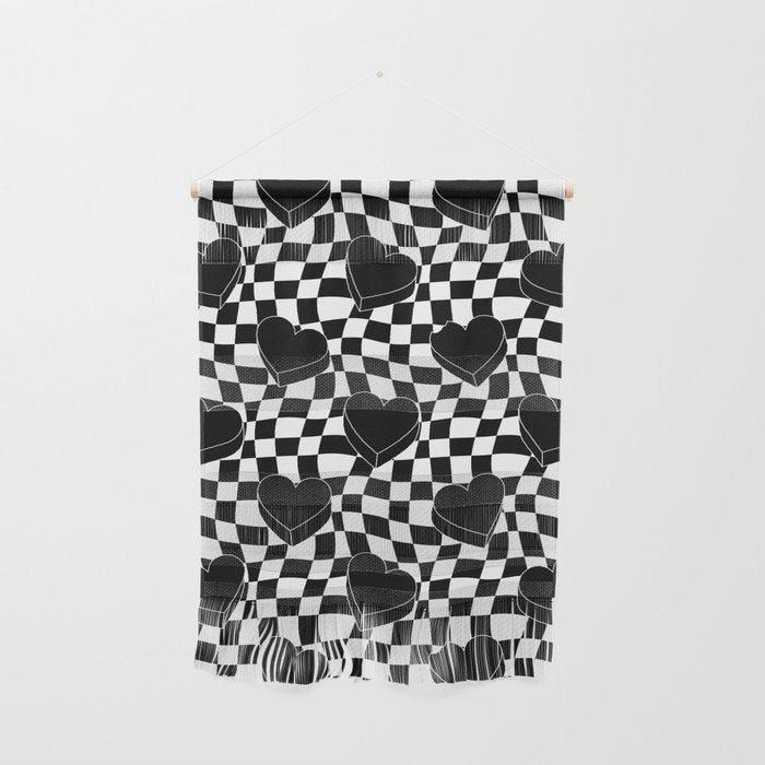 Black and white checkered love heart pattern Wall Hanging Gallery Image 1