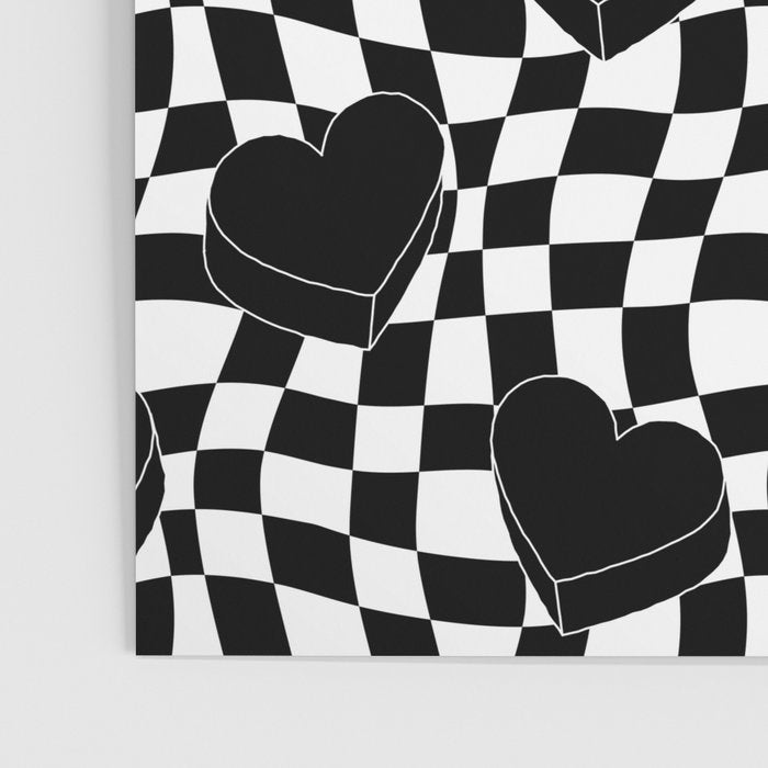 Black and white checkered love heart pattern Poster Gallery Image 3