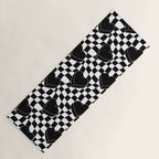 Black and white checkered love heart pattern Yoga Mat Gallery Image 1