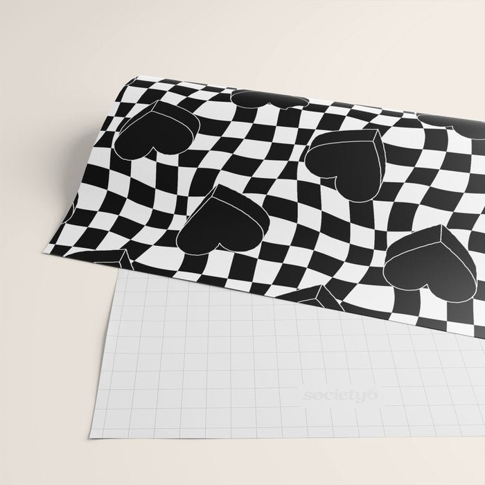 Black and white checkered love heart pattern Wrapping Paper Gallery Image 2
