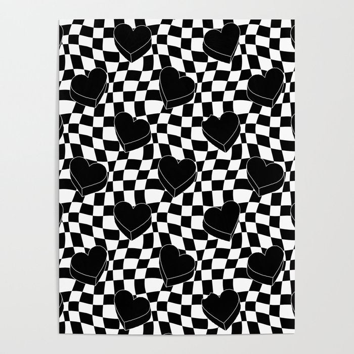 Black and white checkered love heart pattern Poster Gallery Image 4