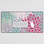 Festive, Floral Prints, Bright Pink, Teal and Green Desk Mat Gallery Image 1