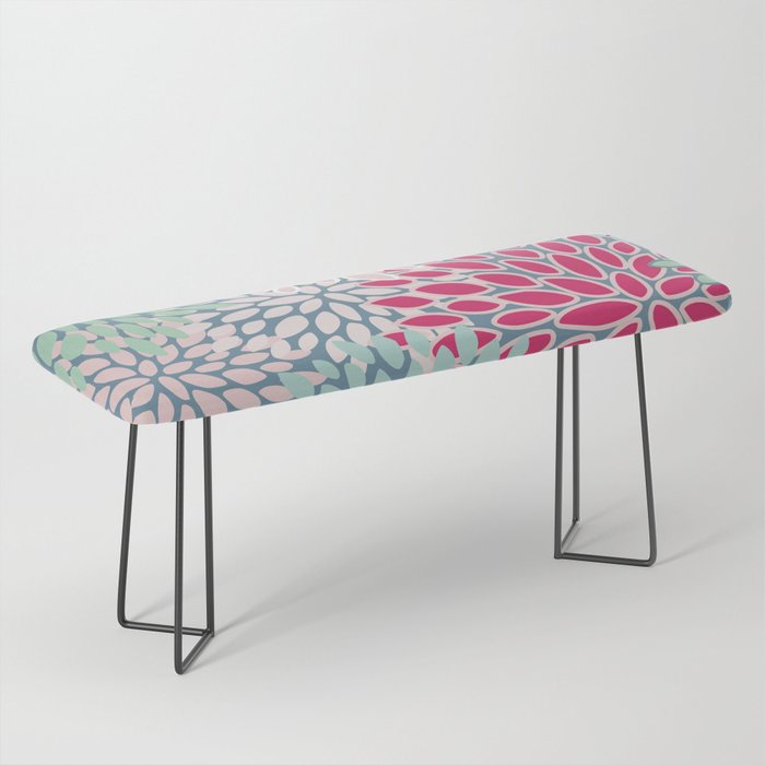 Festive, Floral Prints, Bright Pink, Teal and Green Bench Gallery Image 1