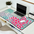 Festive, Floral Prints, Bright Pink, Teal and Green Desk Mat Gallery Image 2