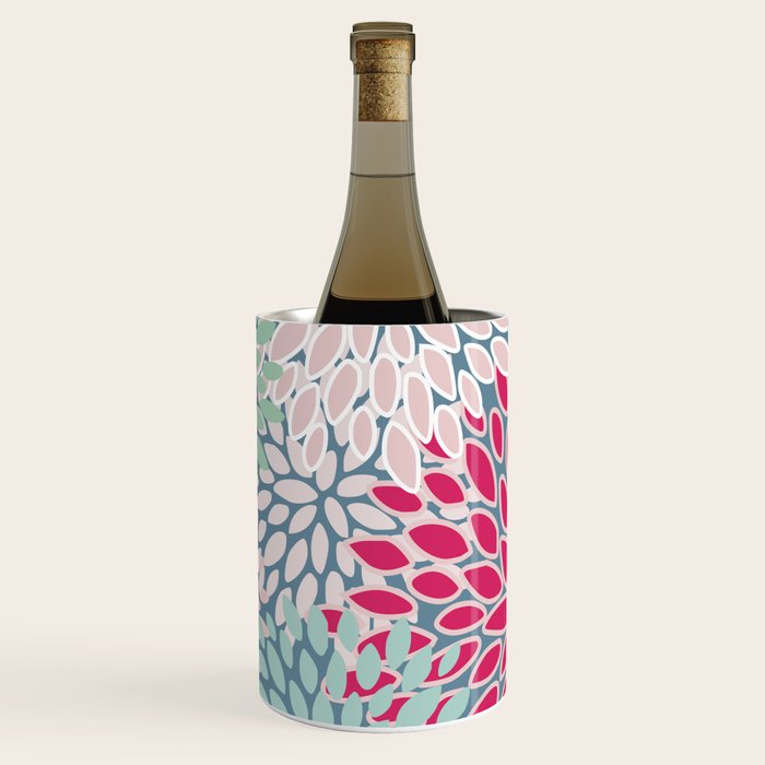 Festive, Floral Prints, Bright Pink, Teal and Green Wine Chiller Gallery Image 1