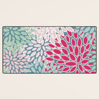 Festive, Floral Prints, Bright Pink, Teal and Green Desk Mat Gallery Image 3