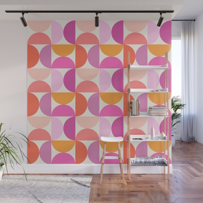 Mid Century Modern Shapes - Pink Wall Mural Gallery Image 1