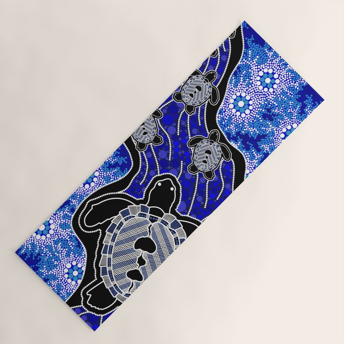 Authentic Aboriginal Art - Baby Sea Turtles Yoga Mat Gallery Image 1