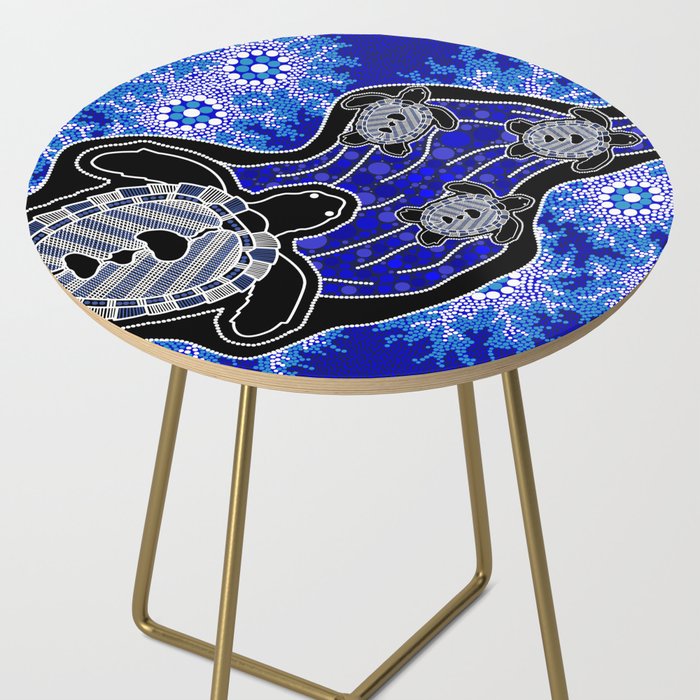 Authentic Aboriginal Art - Baby Sea Turtles Side Table Gallery Image 2