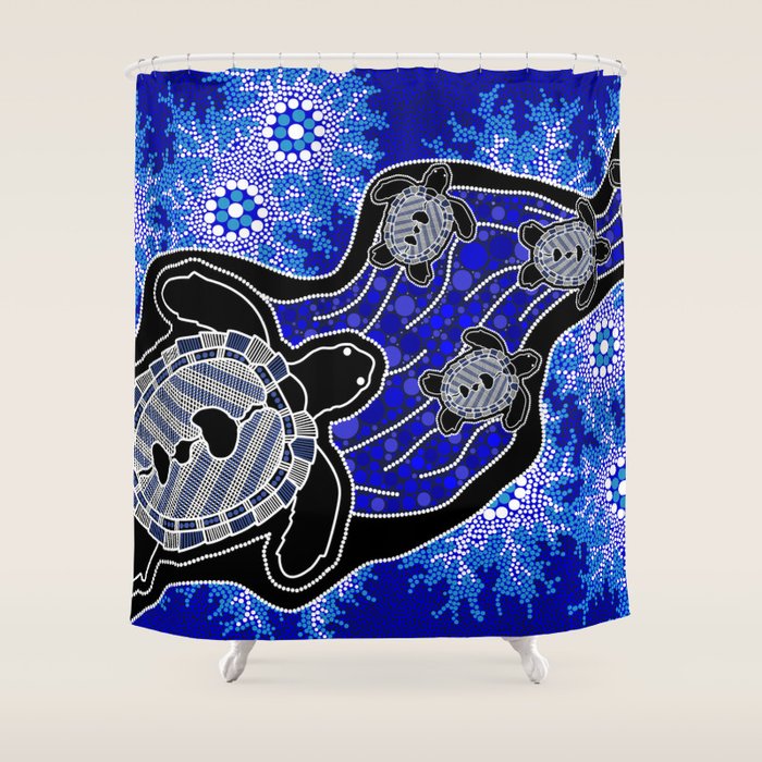 Authentic Aboriginal Art - Baby Sea Turtles Shower Curtain Gallery Image 1
