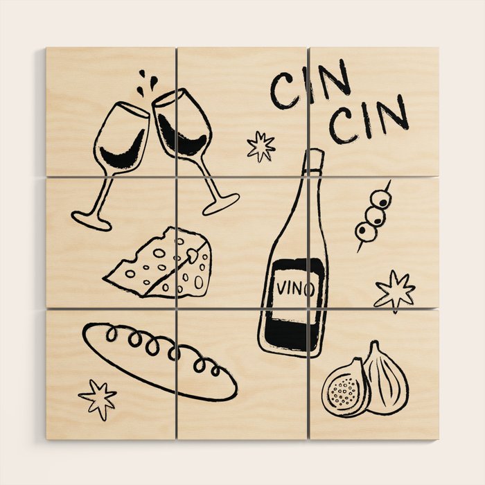 Cheers. Cheese and Wine Wood Wall Art Gallery Image 1