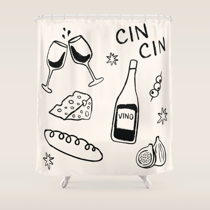 Cheers. Cheese and Wine Shower Curtain Gallery Image 1
