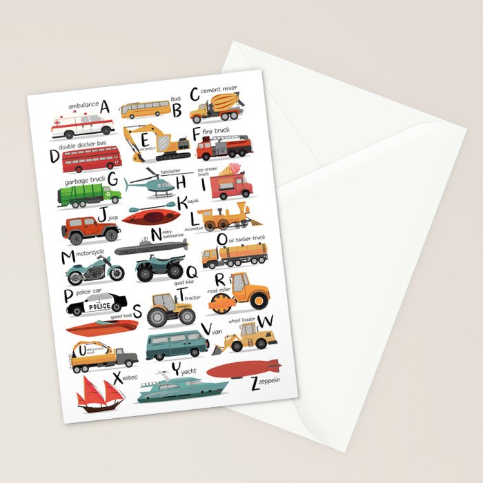 Colourful transportation alphabet Stationery Card Gallery Image 2