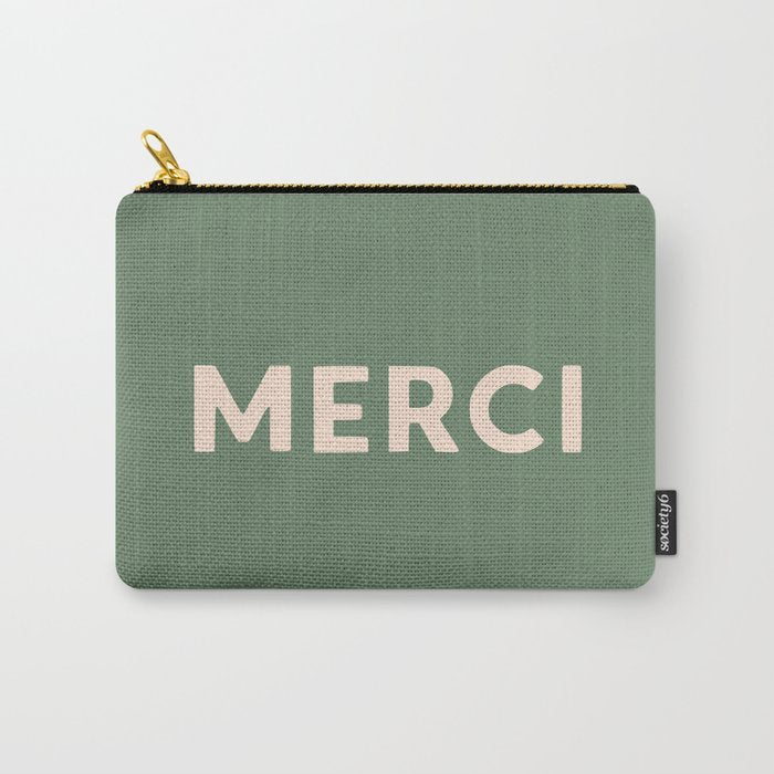 Merci French Retro Hand Lettering Carry All Pouch Gallery Image 1
