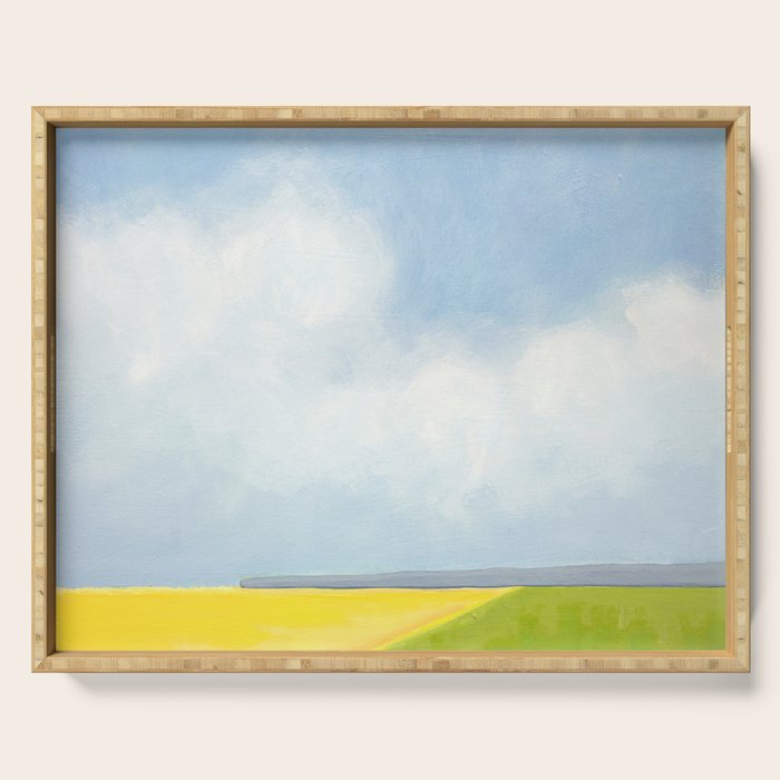 Abstract Landscape With Flowers and Blue Sky Serving Tray Gallery Image 1