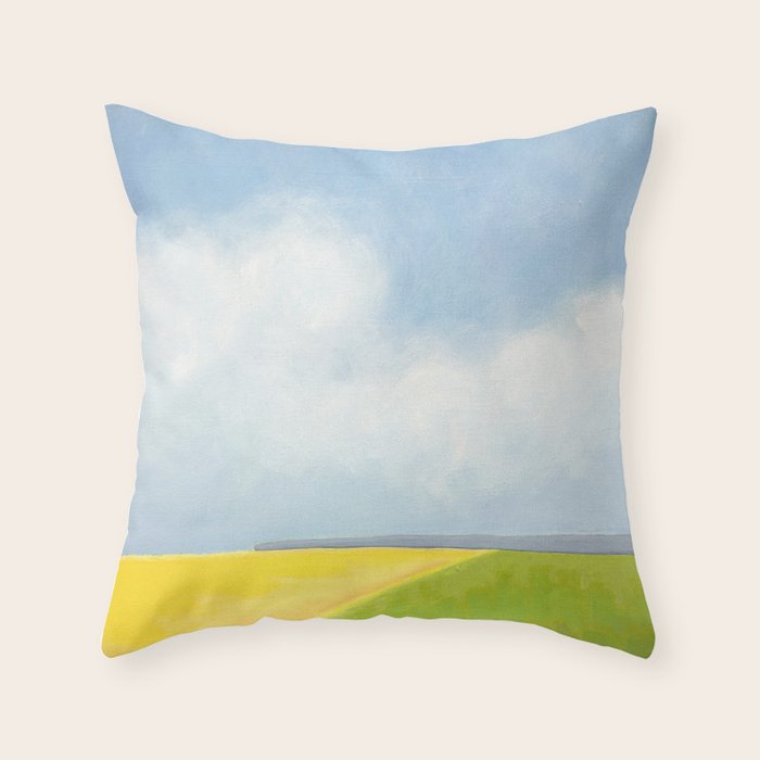 Abstract Landscape With Flowers and Blue Sky Throw Pillow Gallery Image 1