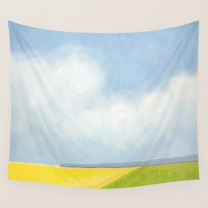 Abstract Landscape With Flowers and Blue Sky Wall Tapestry Gallery Image 1
