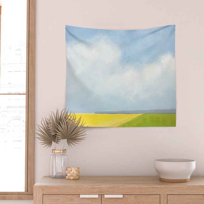 Abstract Landscape With Flowers and Blue Sky Wall Tapestry Gallery Image 2