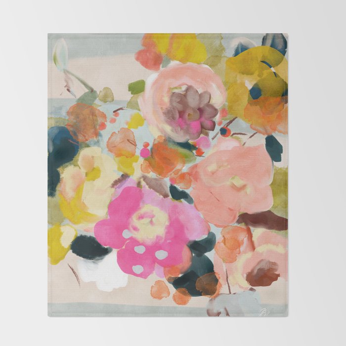 floral bouquet from above abstract art Throw Blanket Gallery Image 2