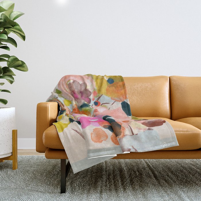 floral bouquet from above abstract art Throw Blanket Gallery Image 1
