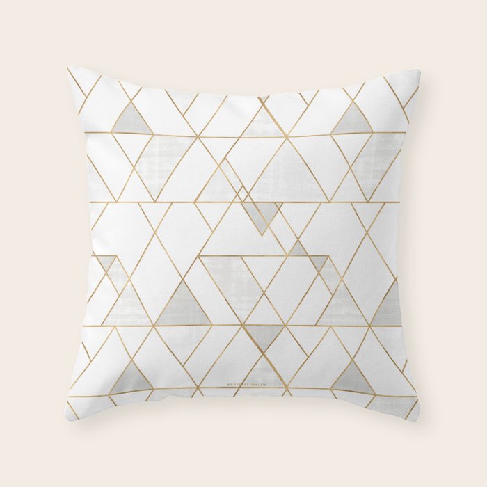 Mod Triangles Gold and white Throw Pillow Gallery Image 6
