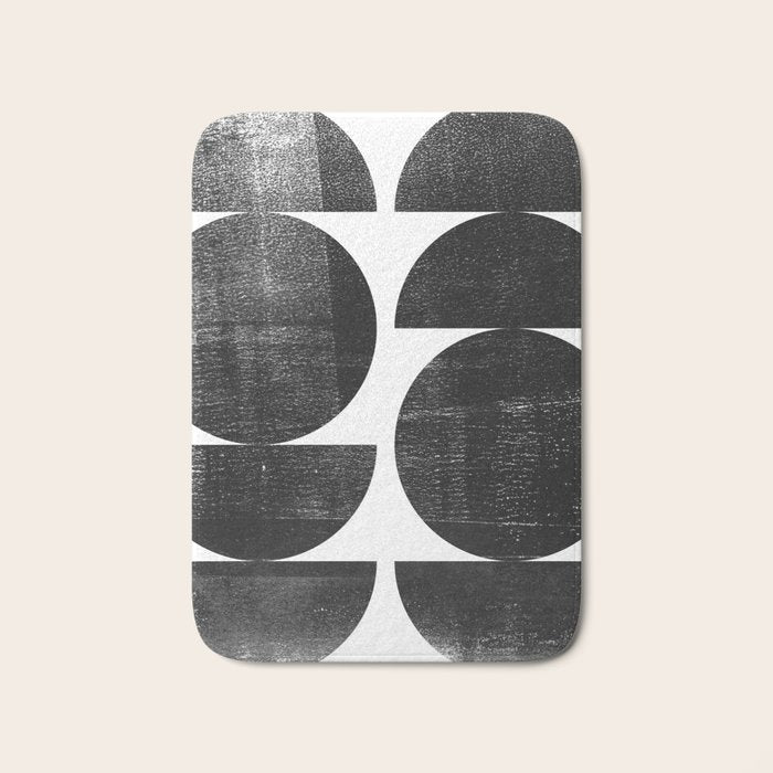Black and White Mid Century Modern Circles Abstract Bath Mat Gallery Image 1