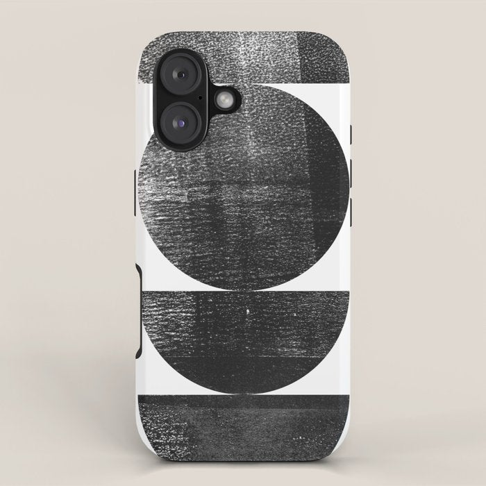 Black and White Mid Century Modern Circles Abstract iPhone Case Gallery Image 1