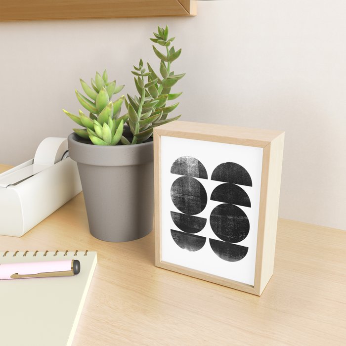 Black and White Mid Century Modern Circles Abstract Mini Art Print Gallery Image 2