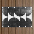 Black and White Mid Century Modern Circles Abstract Outdoor Rug Gallery Image 1